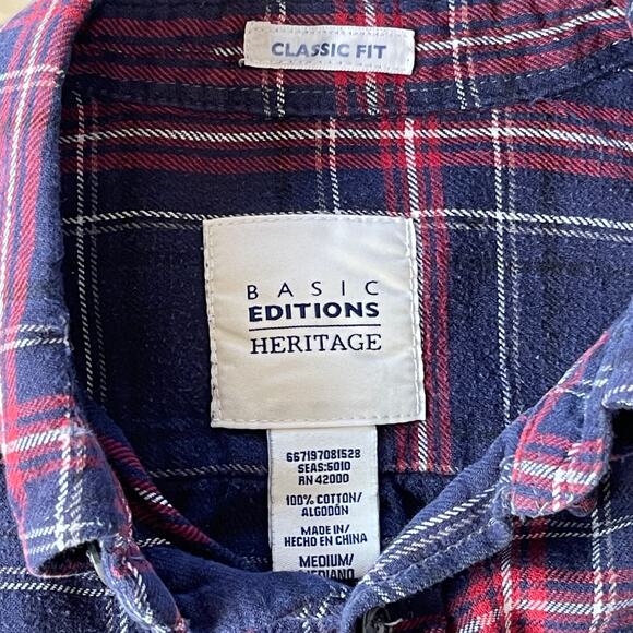Basic Editions Flannel Classic Fit Long Sleeve Tartan Plaid Cotton Shirt Mens M - Picture 6 of 11